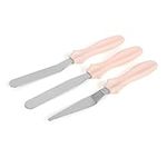 Cake Spatula, 3PCS Cake Cream Spatula Angled Spatula Set Stainless Steel Frosting Baking Tool Mixing Set Cream Toner Tool Spatulas for Kitchen Use (Pink)