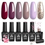 Beetles Gel Nail Polish Kit- 6 Colors Mauve Lilac and Maroon Gel Polish Set Glitter Nail Polish Soak Off LED Gel Nail Kit Nail Art Manicure Salon DIY at Home Christmas Gifts Decorations for Women