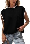 KIRUNDO Cap Sleeve Sweater Vest for Women Casual Summer Clothes 2025 Sleeveless Crewneck Ribbed Knit Pullover Tank Tops(Black, Large)