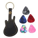 Leather Guitar Picks Case Guitar Pick Holder Guitar Plectrums Bag Guitar Pick Keychain Holder Guitar Pick Storage Bag Brass Guitar Pick Accessories with 5PCS Guitar Picks (Black)