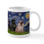 CafePress Starry Night & Pug Pair Mug 11 oz (325 ml) Ceramic Coffee Mug