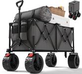 Devoko 260L Folding Camping Festival Trolley 180KG Capacity With All-Terrain Extra Wide Wheels and Brake, Heavy-Duty Cart Large Folding Wagon with Adjustable Handle & Side Pockets, Gray