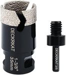 Diamond Core Drill Bit Vacuum Brazed 1-3/8” 35mm Diamond Hole Saw with Flutes for Granite Quartz Hard Porcelain Tile with 5/8-11 Female Thread & 3/8” Hex Shank Adapter Fit Angle Grinders & Drills