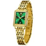 OLEVS Watch for Women Square Analog Quartz Ladies Wrist Watch Luxury Diamond Dress Watch All Gold Stainless Steel Strap with Black/White/Blue/Green Dial Female Watch