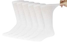 6 Pairs of Cotton Diabetic Non-Binding Neuropathy Crew Socks (White, Fits Mens shoe size 9-12/Womens shoe size 10-13)