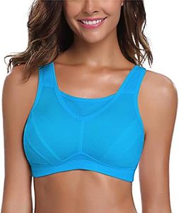 WingsLove Women's High Impact Sports Bra Full Coverage Wirefree Non Padded Workout Bra Plus Size(Blue,40DD)