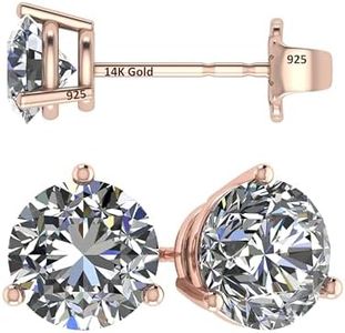 Central Diamond Center 14K Gold Post & Sterling Silver Zirconia 3 Prong Martini Stud Earrings - Rose Gold Plated 8.00mm 4.00cttw