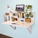 SoBuy FWT07-II-W, Folding Wall-mounted Drop-leaf Table Desk Integrated with Storage Shelves, Wall Desk Table Computer Desk, White