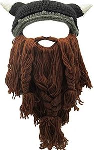 Flyou Wig Beard Hats Handmade Knit Warm Winter Caps Ski Funny Mask Beanie Men Women (CNJ-Coffee)