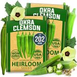 HOME GROWN Clemson Spineless Okra Seeds 2 Pack - 202 Non-GMO Heirloom Vegetable Seeds, Premium Garden Seeds, Harvest Fresh Okras with Our Okra Seeds for Planting Outdoors (Abelmoschus esculentus)