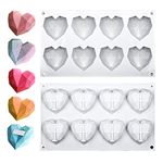 Love Heart Silicone Mold 8 Cavity 3D Diamond Heart Mould，Chocolate Silicone Dessert Moulds for Ice Cube Soap Cake Dessert DIY Tools