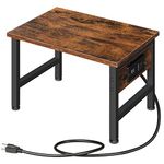 HOOBRO Printer Stand for Desk, Desktop Printer Stand with Outlet and USB Ports, Small Printer Table with Storage Hook, Under Desk Printer Cart for Home and Office, Rustic Brown and Black BF01UPS01