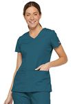 Dickies womensMultiple Patch PocketsEds Signature V-Neck Top with Multiple Patch Pockets Short Sleeves Medical Scrubs Shirt - Blue - X-Small