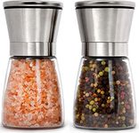 JB STORE Salt and Pepper Grinder - (2 Pcs) Transparent Manual Mill Grind with Adjustable Ceramic Blades for Coarseness & Knob Thickness Adjuster - Spice Storage Crusher,Shaker,Black Pepper,Sea Salt