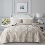 Damask Quilt California Cal King Size Bedding Sets with Pillow Shams, Boho Oversized Lightweight Soft Bedspread Coverlet, Beige Quilted Blanket Thin Comforter Bed Cover, 3 Pieces, 118x106 inches