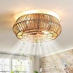 Cage Ceiling Fan with Light and Remote Control - Boho, 20-inch low-profile flush mount design, 4 E26 bulbs, 6-speed airflow for bedroom, living room, and kitchen.