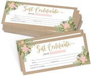 Hadley Designs 25 4x9 Rustic Floral Blank Gift Certificates for Business Gifts for Clients, Christmas, Restaurant Gift Certificates for Spa Salon Gift Certificates