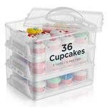 Gr8 Home 3 Tier Cupcake Carrier | Stackable Cupcake Holder with Handle | Cupcake Storage Box for 36 Cupcakes | Clear Plastic Cake & Muffin Transport Container with Locking Clips