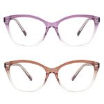 ESAVIA Trendy Premium Reading Glasses for Women Oprah Style Computer Readers Anti Blue Light with TR90 Unbreakable Frame, 2008 Purple + Brown, 55mm