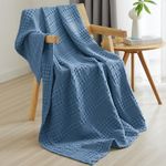 PHF 100% Cotton Waffle Weave Throw Blanket - Lightweight Washed Cotton Throw Blanket for Spring & Summer -50"x60" Aesthetic Breathable & Skin-Friendly Blanket for Room Decor & Office -Captain's Blue