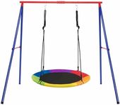 Costway Heavy Duty Hammock Stand, Outdoor Metal Swing Rack Frame w/Ground Stakes & Two Hanging Ways for Backyard,Park&Poolside,Hold Up to 250kg (Without Swing) (Blue and Red)