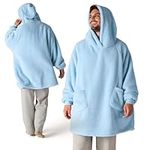 Bedsure Wearable Blanket Hoodie Women - Fluffy Fleece Hoodie Blanket for Adults Men, Warm Hooded Blanket as Gifts for Her, Light Blue, XL