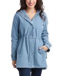 Jessica Simpson Women's Jacket – Water Resistant Softshell Raincoat, Ruffle Back - Long Hooded Rain Jacket for Women, S-XL, Dark Chambrey, Large