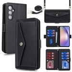 Zouzt for Samsung Galaxy A54 Wallet Case with Card Holder Samsung A54 Case with Lanyard Galaxy A54 Crossbody Strap Case A54 Purse Style with Adjustable Neck Cord Strap Shockproof Cover Women (Black)