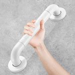 BATH GURU Heavy Duty High Grade ABS and Stainless Steel Grab Bar Safety Rail Handle for Senior Citizen Wall Mounted Grab Bar for Toilet Bathroom Bathtub (18 INCH, White)