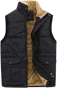 Flygo Men's Winter Warm Outdoor Padded Puffer Vest Thick Fleece Lined Sleeveless Jacket, Style 01 Black, X-Large