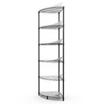 6-Tier NSF Metal Corner Shelf Wire Shelving Unit - 420lbs Capacity, Adjustable, with leveling feet & Shelf Liners - Ideal for Garage, Kitchen, and More - 18" L x 18" D x 72" H - Fan-Shape - Black