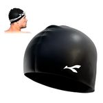 Konex Waterproof Silicone Swimming Cap for Men & Women | Stretchable & Quick-Dry | Prevents Hair Pull & Chemical Damage | Ideal for Children & Adult (Black)