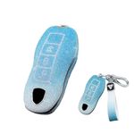 HIBEYO Keyless Remote Key Fob Protection Case Cover for Porsche 918 Cayenne Panamera Macan 911 Cayman Smart Key Fob Shell 2021 Key Holder Key Chains Auto Key case Key Ring-Gradient Blue