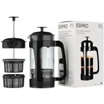 Espro P3 945 ml Double Micro-Filtered Coffee French Press - Glass and Black Plastic, Regular