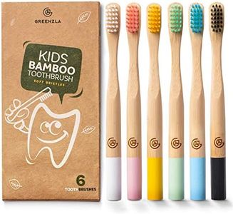 GREENZLA Kids Bamboo Toothbrushes (6 Pack) BPA Free Soft Bristles Eco-Friendly, Natural Toothbrush Set Biodegradable & Compostable Charcoal Wooden