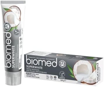 Biomed Dentifrice naturel à la noix de coco Superwhite pour un blanchiment doux, saveur tropicale - 100 g (lot de 1) - Nouvelle formule et nouvelle saveur (l'emballage peut varier)