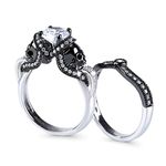 Jeulia 3.68 Carat Twist Skull Rings for Women Sterling Silver Two Tone Twist Band Rings White Diamond Bridal Ring Set Black Plated Engagement Promise Rings with Jewelry Gift Box (9.5)