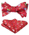 HISDERN Christmas Bow Ties for Men Red Bow Tie and Pocket Square Set Xmas Festival Self Bowtie Handkerchief Funny Pattern Bowties with Gift Box