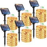 6 Pack Solar String Lights Outdoor - 150LED 49FT Each Solar Fairy Lights Waterproof 8 Modes Copper Wire Solar Christmas String Lights for Outdoor Patio Garden Wedding Tree Party Xmas Decor, Warm White