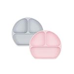 Bumkins Silicone Grip Dish, Suction Plate, Divided Plate, Baby Toddler Plate, BPA Free, Microwave Dishwasher Safe - 2pk Gray/Pink