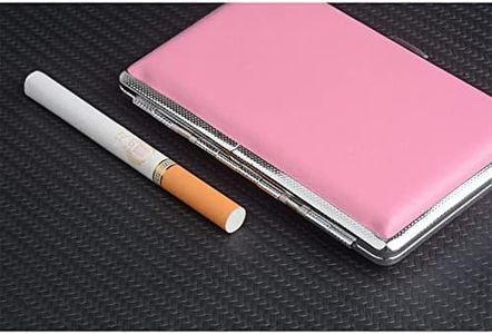 Leather Metal Cigarette Case Holds up to 14 Cigarettes 80 - 100's Cigarettes Double Sided Flip Open Pocket Women Lady Mather Father Day Gift Tobacco Smoking Box New (Pink)