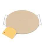 Unicook 13 Inch Round Pizza Stone for Oven and Grill, Oven Baking Stone for Bread, Cordierite Pizza Pan for Baking Crispy Pastry, Bread and Cookies, Includes Carry Rack and Dough Scraper