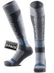 WEIERYA Ski Socks Mens,Merino Wool Ski Socks for Skiing, Snowboarding,Outdoor Sports Performance Thermal Socks,Pack of 2,Grey (6-8)