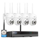 Hiseeu Wireless Security Camera System 5MP WiFi Security Cameras Outdoor PTZ Cameras System,Motion Alert, IP66 Waterproof, Expandable 16CH NVR, 24/7 Record with 1TB Hard Drive