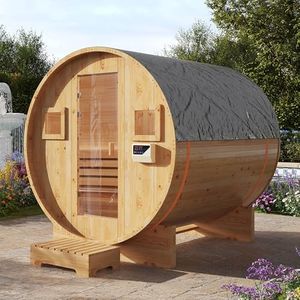 Breezestival Outdoor Sauna, 4-6 Person Tradition Wood Dry&Steam Sauna with Sauna Stone, 220V/6KW Electric Heater