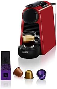 Nespresso De'Longhi Essenza Mini EN 85.R Coffee Capsule Machine, Welcome Set with 7 Capsules in Different Flavours, 19 Bar Pump Pressure, Space-Saving, 0.6 L, Red