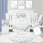 Personalized Baby Crib Bedding Set - 5 Piece Custom Baby Crib Sets with Name, Nursery Bedding Set for Baby Boys Crib Elephant Pattern Gift Idea Double Layer Blanket Set(Fixed Size)