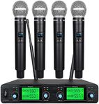 Tbaxo 4 Channel Wireless Microphone System 4 Handheld Mic UHF Karaoke DJ Singing Meeting Party New Wedding Church Conference Speech 3 Years Free Warranty Fixed Frequency Long Range