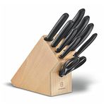 Victorinox “Swiss Classic” Set of 9 Kitchen Black Tools in a Beige Wooden Block, for Home and Professional use, Stainless Steel, Swiss Made, Standard