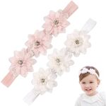 2 Pcs Baby Girls Headband with Grosgrain Ribbon Baby Girl Flower Headbands Newborn Toddler Elastic Hairbands for Babies Toddlers Infant Girls Gift Photography